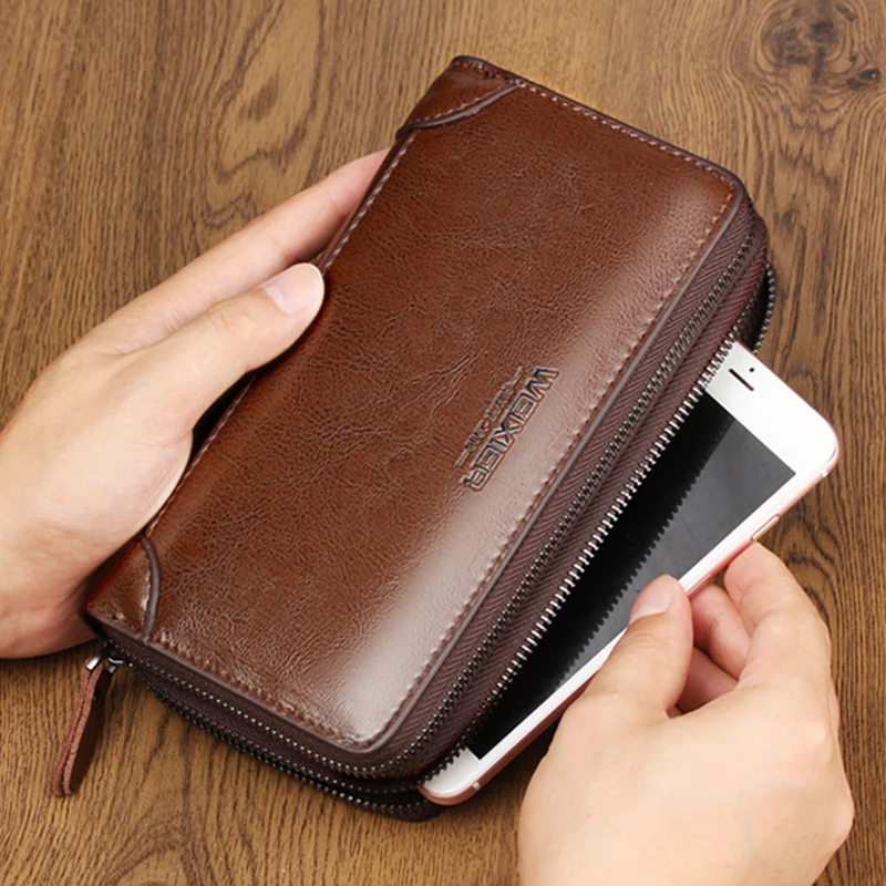 Ceny Męski portfel z etui na telefon o dużej pojemności męski długa torba portfel z dwoma zamkami błyskawicznymi dla mężczyzn biznesowe portfele na monety LSH590
