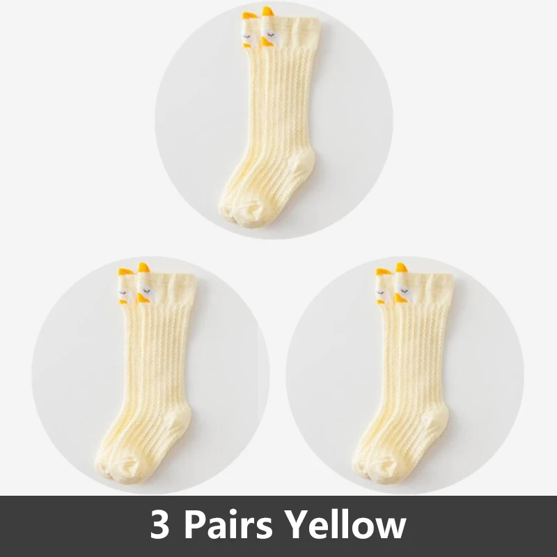3 пары, милые хлопковые носки для малышей гольфы для маленьких мальчиков и девочек дышащие гетры для новорожденных, носки для малышей От 0 до 5 лет - Цвет: 3 Pairs Yellow