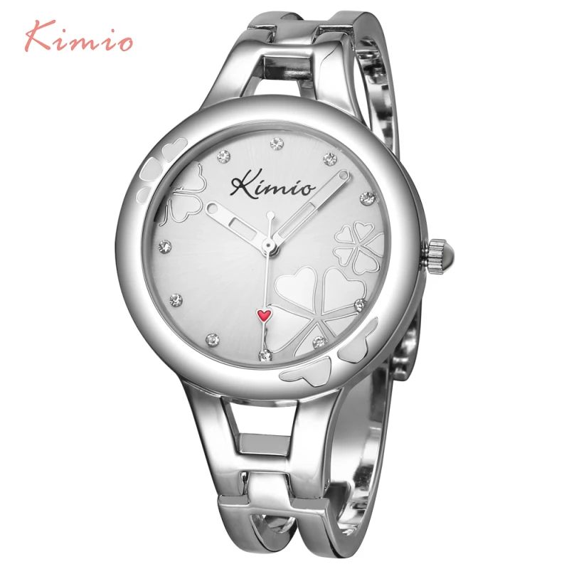 KIMIO, женские часы с цветком клевера, Лидирующий бренд, кварцевые часы, женская одежда, часы-браслет, повседневные женские часы, наручные часы - Цвет: Белый