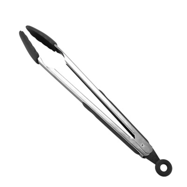 FoodTongs Black Нержавеющая сталь+ силикон кухонная утварь кухонный инструмент Тернер суповая Ложка ситечко Паста Сервер яйцо венчик лопатка еда щипцы красный - Цвет: FoodTongs Black