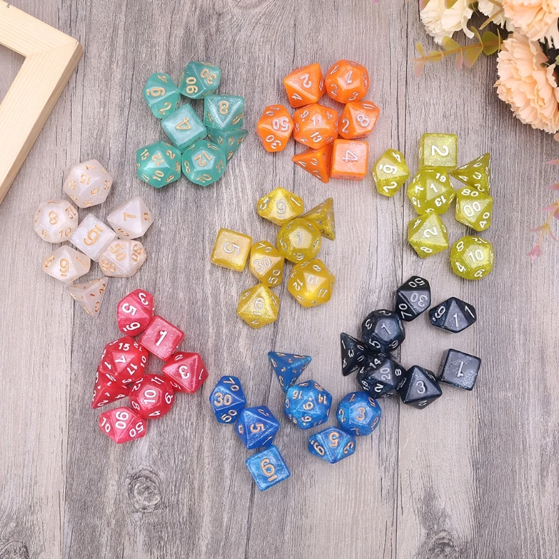 Game Dice Dice Set Acrylic Dice 7pcs D20 Acrylic Polyhedral Glitter Double Colors 20 Sided Dices Table Board Playing Game for Bar Pub Club Party