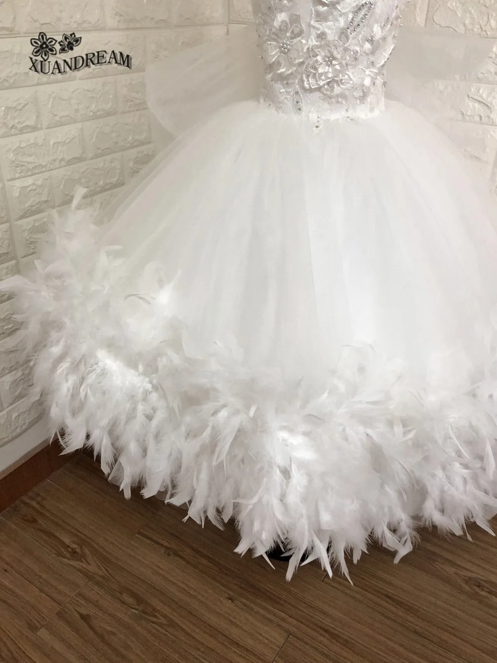 Красивое детское платье primera comunion vestidos de primera comunion, Пышное Бальное Платье с перьями и цветами, платья для девочек XD-125