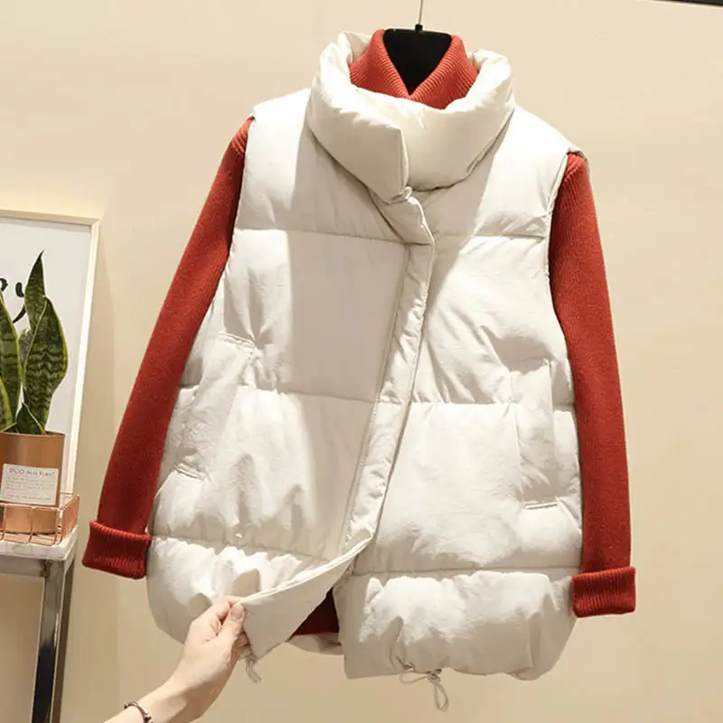 Короткий хлопковый жилет с воротником-стойкой, Женская Утепленная зимняя безрукавка, Женский Теплый жилет, хлопковые парки, жилет C5744