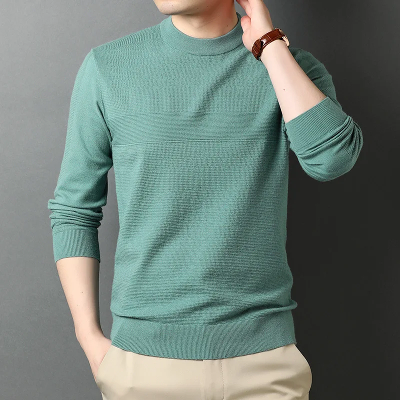

2020 Autumn and Winter New Men Solid Color Round Neck Sweater Fashion Casual Pullover Sweaters Male Brand Clothes Green Blue Red