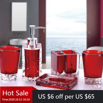 

5pcs Bathroom Accessories Set Crystal Ice Flower Transparent Acrylic Soap Dish Dispenser Toothbrush Holder Tumbler Wash Kit