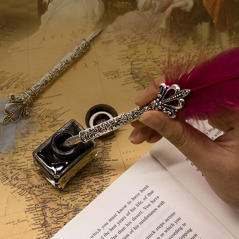 Перо Dip Ручка авторучка винтажный набор чернил ручка металлический перо подарок на день рождения коробка 5 перьев