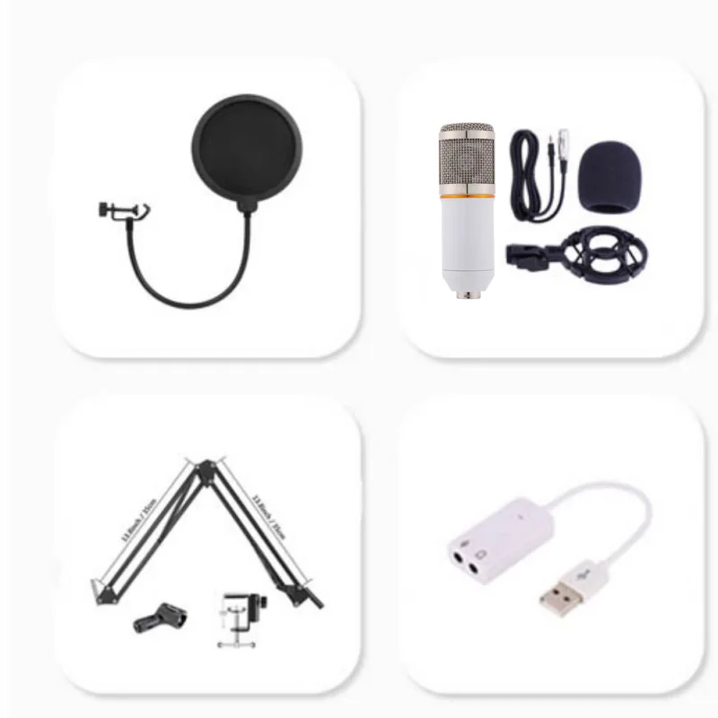 White Bm-800 профессиональный конденсаторный микрофон в комплекте Pro Audio Studio вокальная запись Регулируемая подставка для компьютерное караоке - Цвет: White