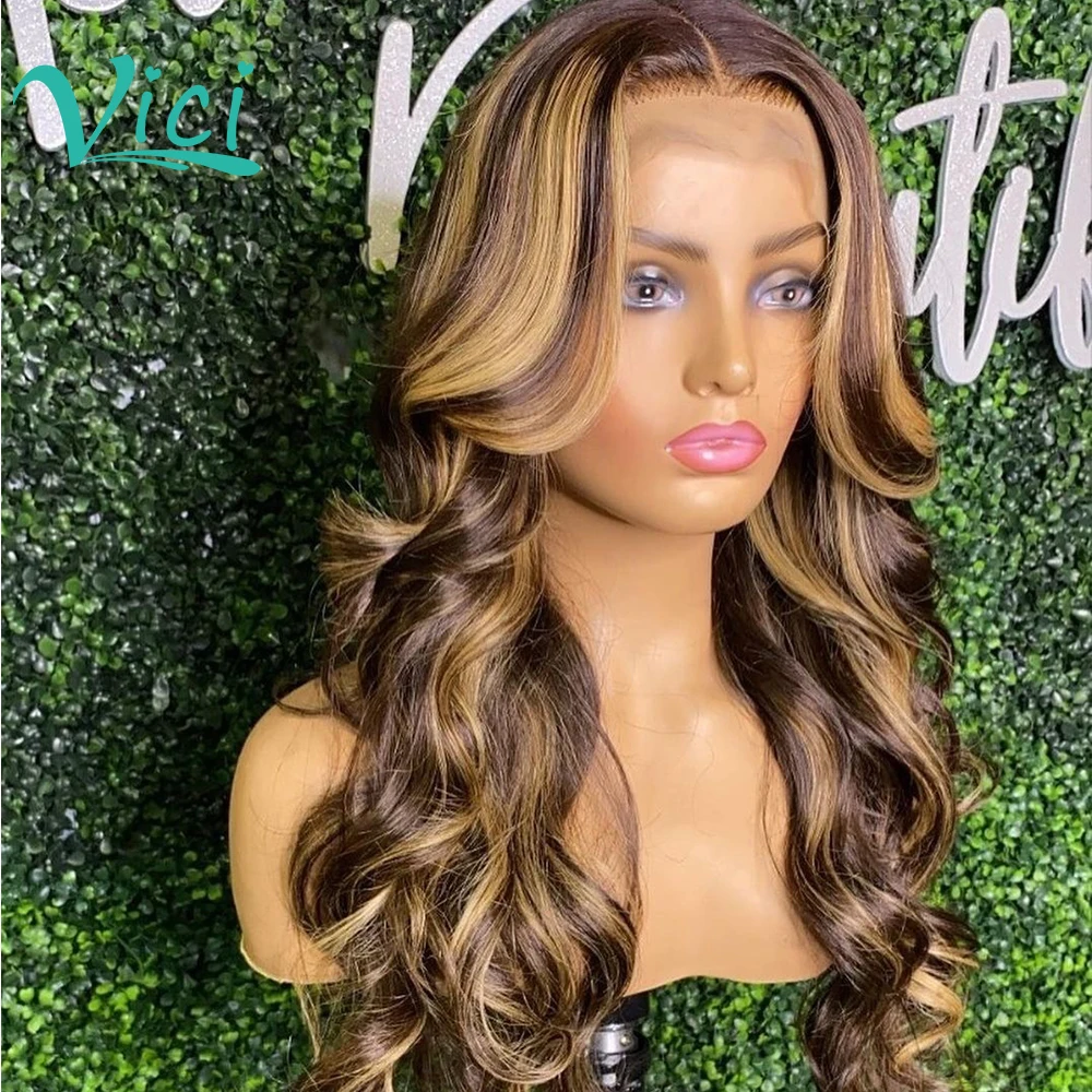 

4/27 Honey Blonde 13x6 Transparent Lace Front Wigs Highlight Colored Human Remy Hair Wigs For Women pre plucked Brazilian 180%