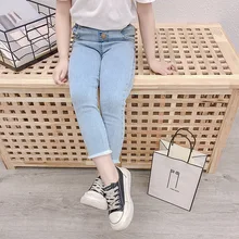 Весенне-осенние джинсы для девочек г. стиль, Хуа Бао КУ, Детские эластичные обтягивающие штаны узкие брюки в западном стиле с высокой талией