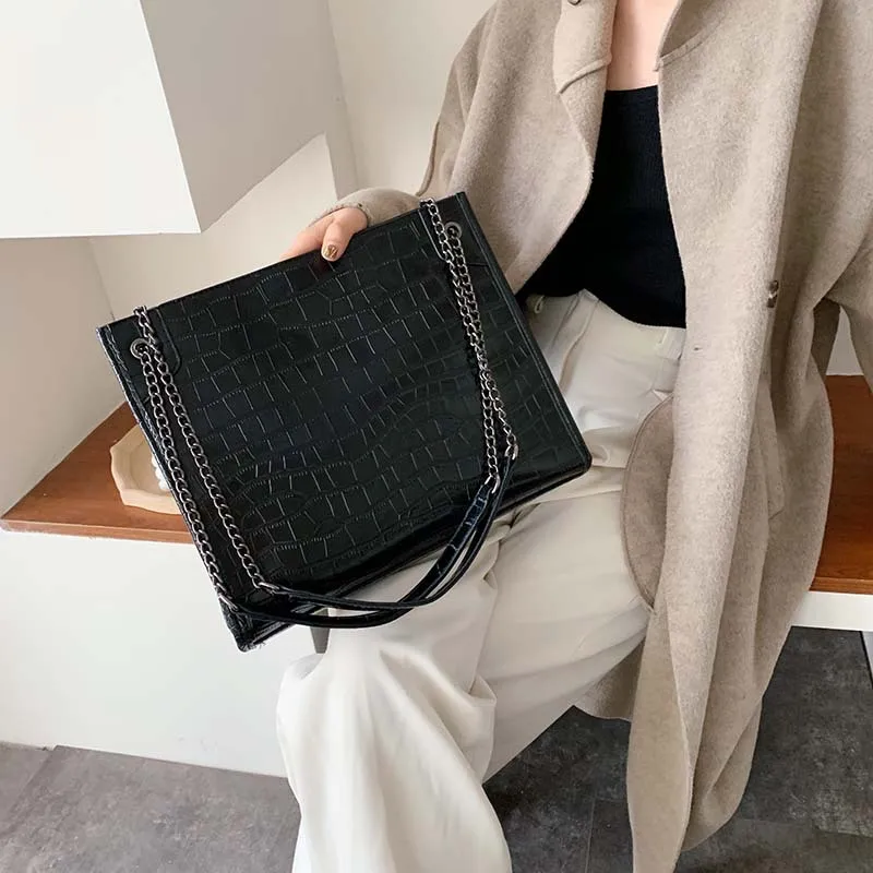 

Textured Western Style Crocodile Pattern Tote Bag WOMEN'S Bag Versatile Autumn And Winter New Style Large-Volume One-Shoulder Ha