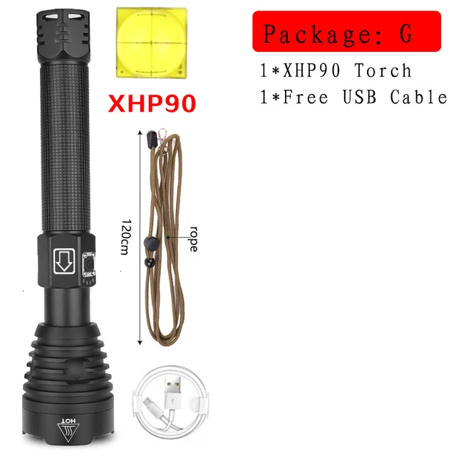 Brightest XHP90 Rechargeable LED Flashlight Powerful XHP70.2 Torch Super Waterproof Zoom Hunting Light Use 18650 or 26650 Battey - Испускаемый цвет: Package G-XHP90