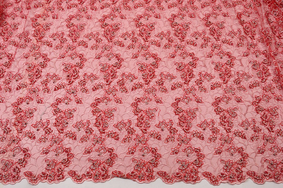 Fashion African Lace Fabric High Quality Lilac Lace Nigerian Lace Fabric 2019 High Quality Lace With Beaded 5yards QF2903B-1