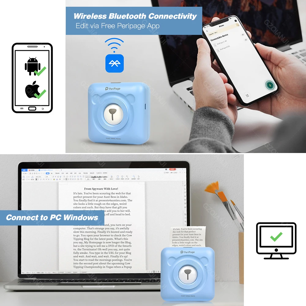 Портативный термальный Bluetooth принтер 58 мм мини беспроводной POS фото Android iOS