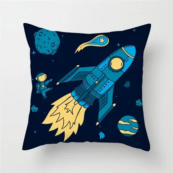 

Nanacoba Cartoon Spacecraft Cushion Cover Short plush Decorative Pillows Case For Home Chair Space Pillow Cover 45*45cm