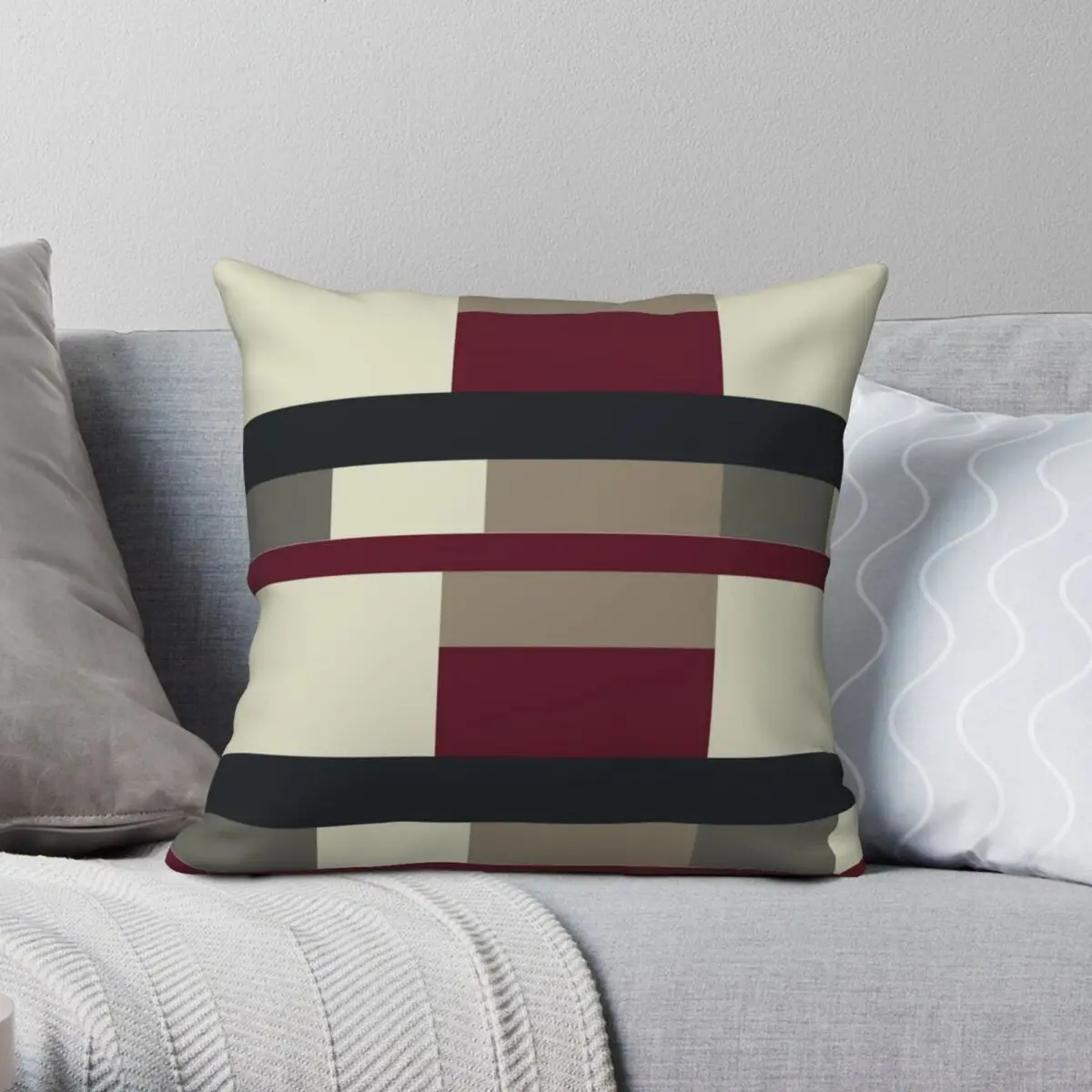 

Red Black Brown Blocks Square Pillowcase Polyester Linen Velvet Pattern Zip Decor Pillow Case Car Cushion Case