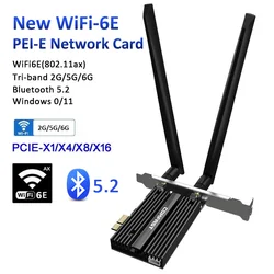 Carte réseau PCI Express Wlan, 3000 mb/s 6E, PCI E 1X adaptateur sans fil, 2.4/5/6Ghz, MU MIMO/802.11AC/AX, Bluetooth 5.2 