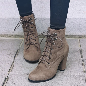 

Gigifox 2020 Large Sizes 43 Top Quality Fashion Elegant Office Lady High Heels Shoelaces Ankle Boots Female Winter Shoes Woman