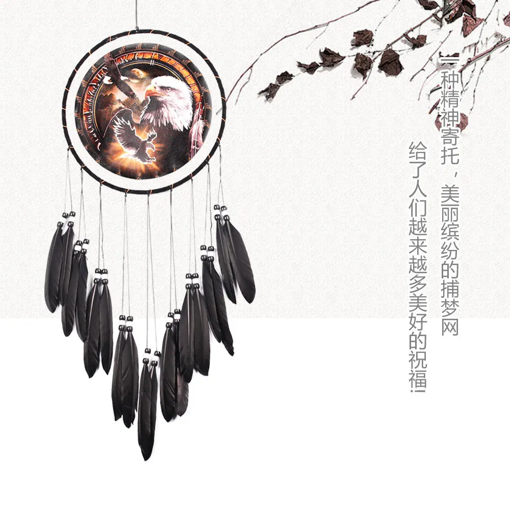 MS6836 New Products Eagle Oil Painting Black Feather Dreamcatcher Furniture Decorative Crafts Wall Decoration Wall Hangers
