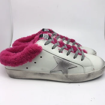 

2020 winter semi-trailer Leather Rabbit Fur lace-up rubber sole star small dirty shoes men and women shoes board shoes