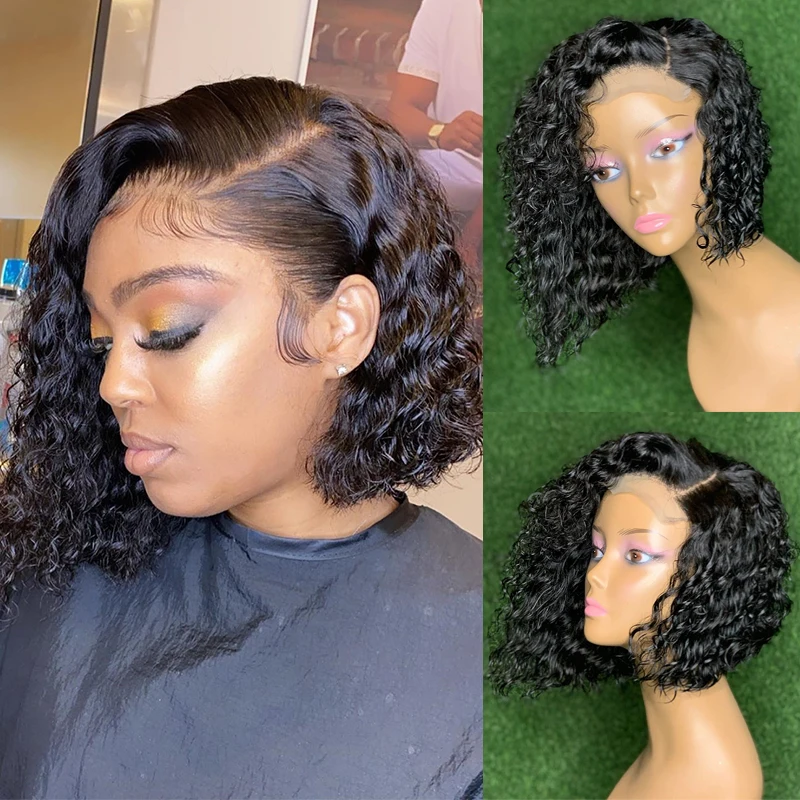 

Short Bob Lace Front Human Hair Wigs For Women Curly Wig Human Hair Brazilian Remy Closure Wig Lace Front Wig 250% Natural Color