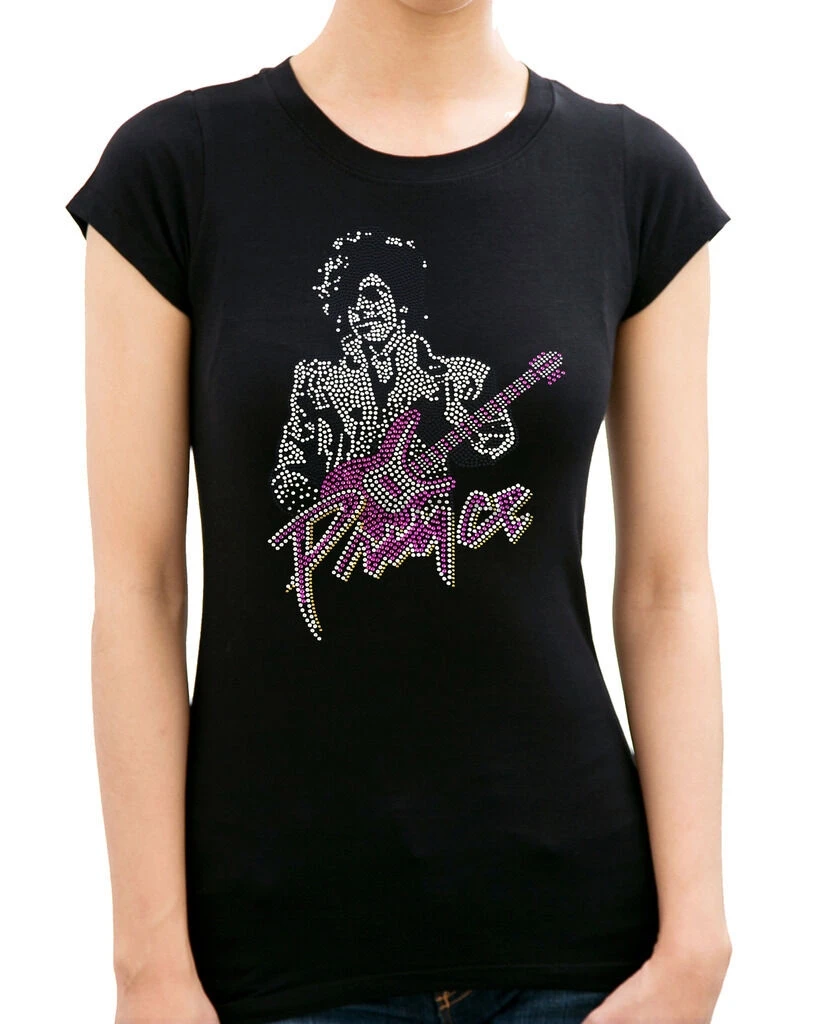 Camiseta para mujer de PRINCE GUITAR strass con tachuela púrpura Rain