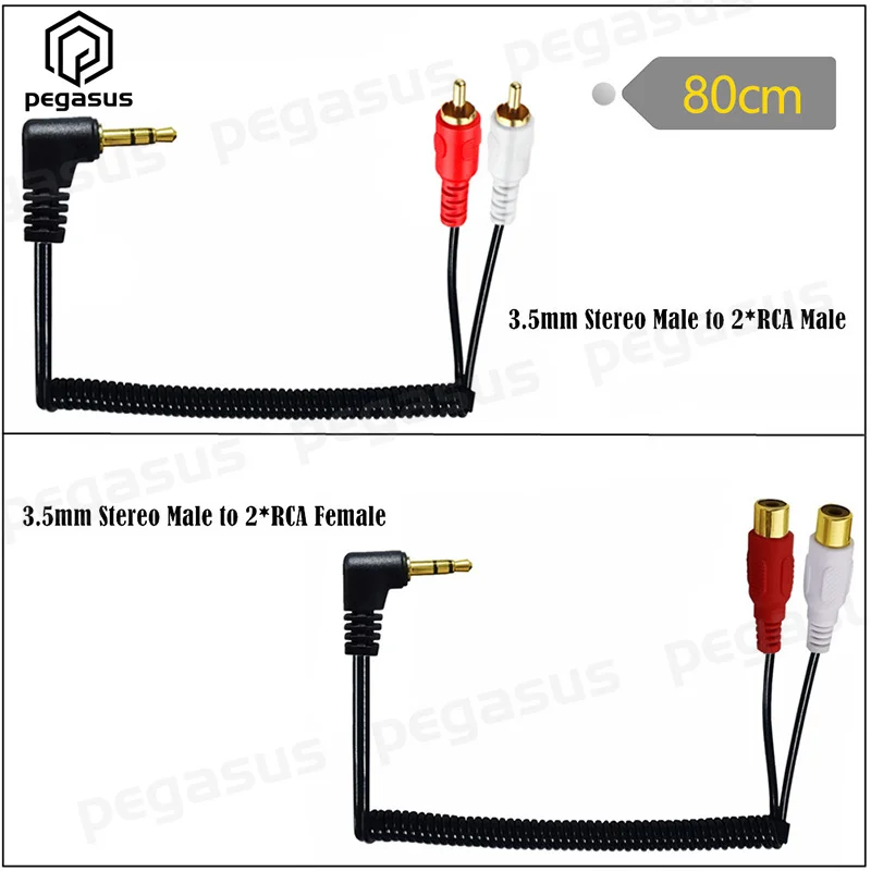 

0.8 Meters Coiled Spiral DC 3.5mm to 2RCA Audio Adapter Cable RCA Y Splitter For Speakers Tablet HDTV MP3 Player