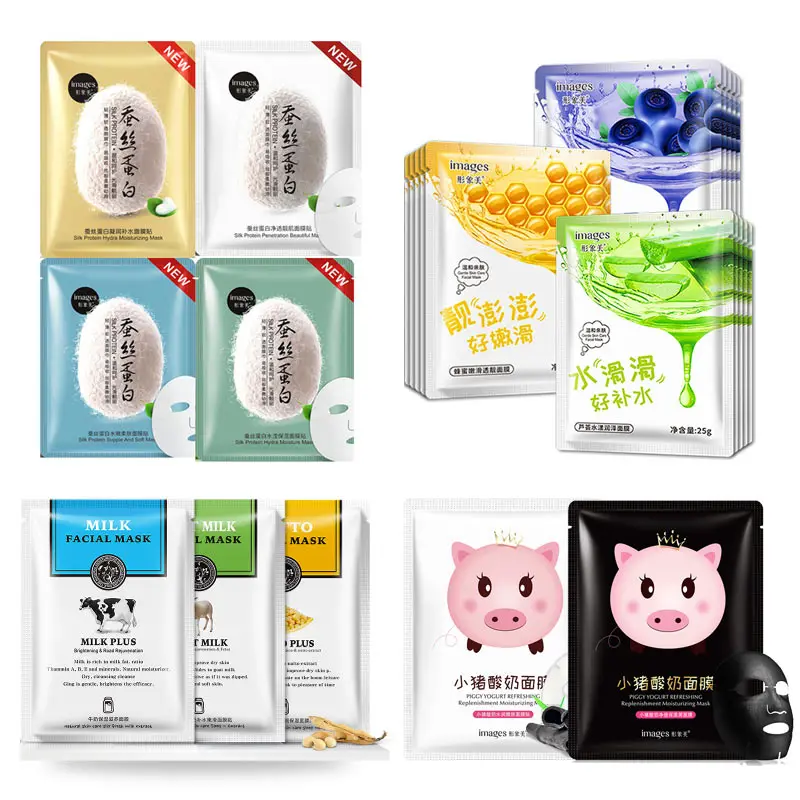 

12Pcs IMAGES Acne Treatment Anti-Aging Moisturizing face masks Silk protein milk natto honey tender skin facial mask skin care
