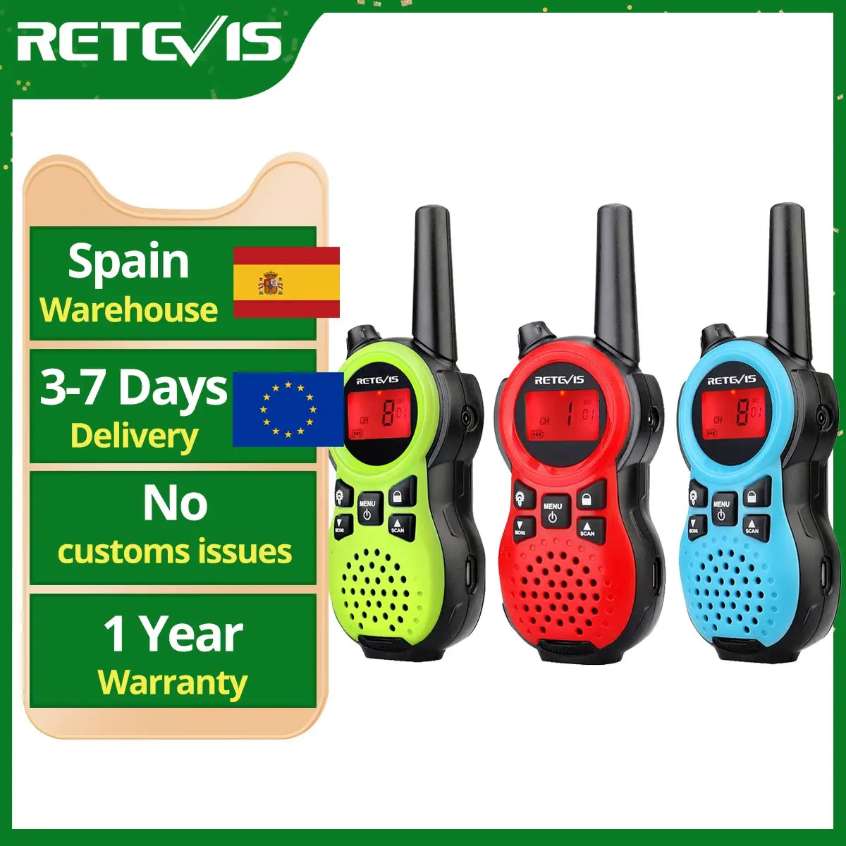 Retevis RT638 Walkie Talkie Niños 2 Piezas o 3 Piezas opcional PMR446 linterna Micro USB de carga de Mini Walky Talky Juguete de Regalo para Niños
