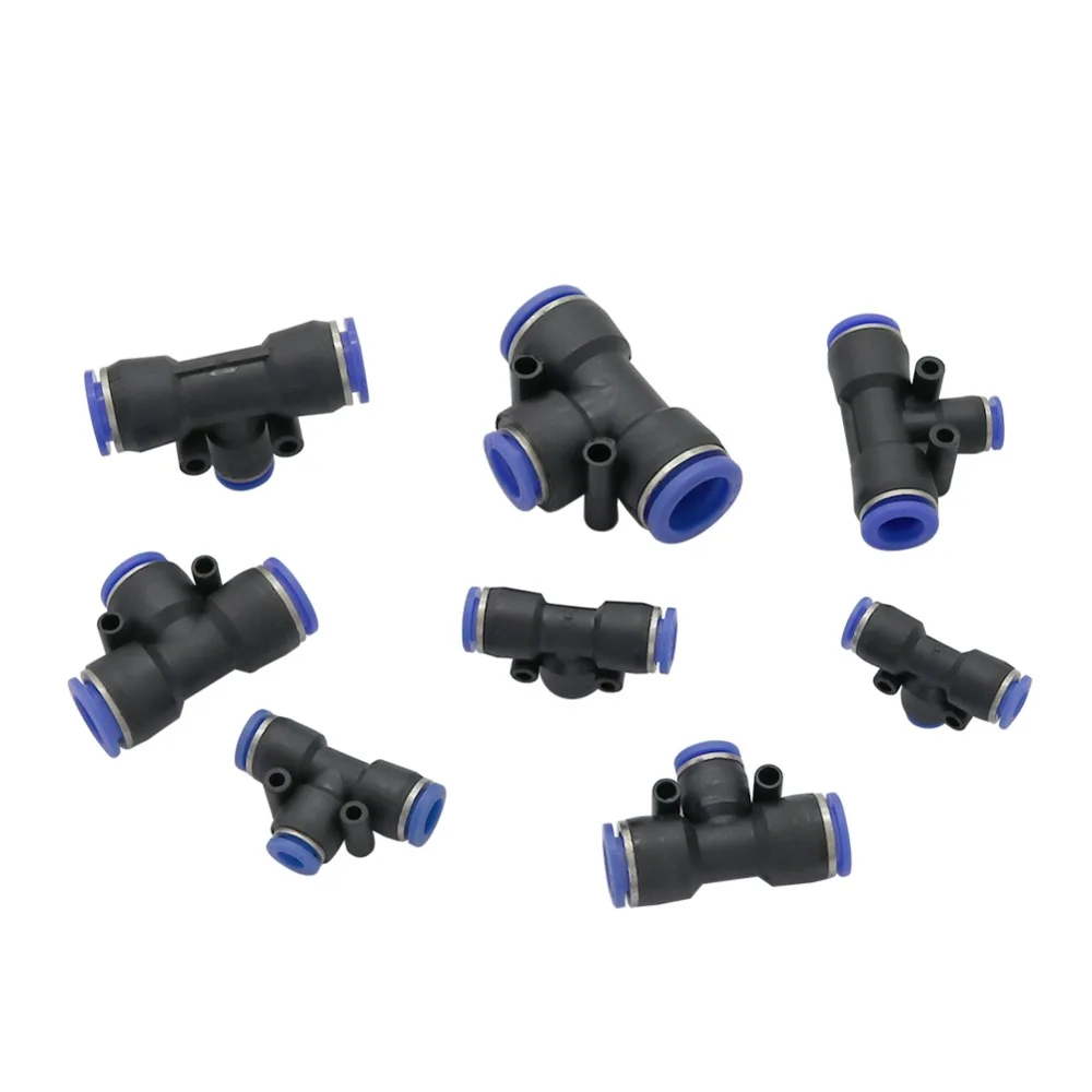10pcs OD Hose Tube Push In Air Gas Fitting Quick Connector Adapters Black 3 Way T Shaped Tee Pneumatic Fittings PE 4mm To 16mm For home Color : 10mm 8mm 10mm 