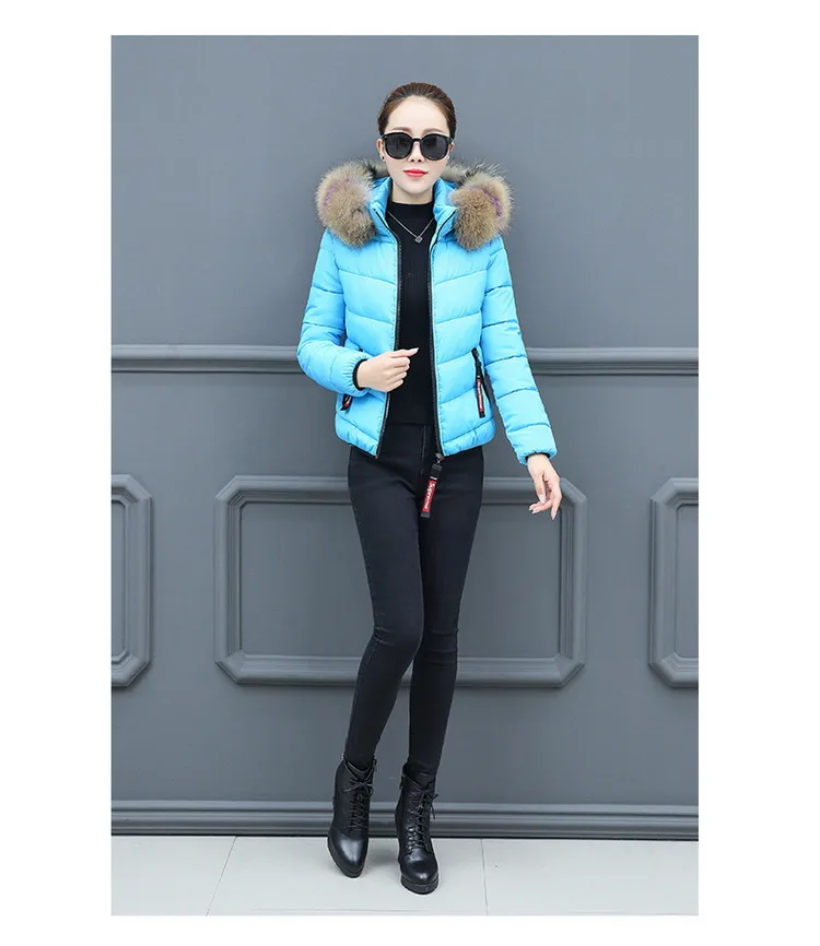 Korean-style Short Cotton-padded Clothes Women's Winter Korean-style Fashion Large Fur Collar Cotton Coat Large Size Warm Cotton