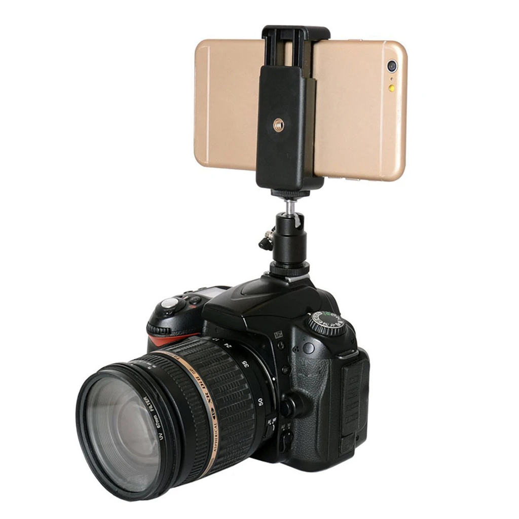 1/4 Tripod Mount Screw Flash Hot Shoe Adapter w/ Phone Clip for Nikon DSLR Camera/ Mobile Phone