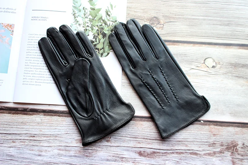 Men's Single Leather Unlined Touch Screen Sheepskin Gloves Thin Motorcycle Riding Four Seasons Car Driving Driver Finger Gloves
