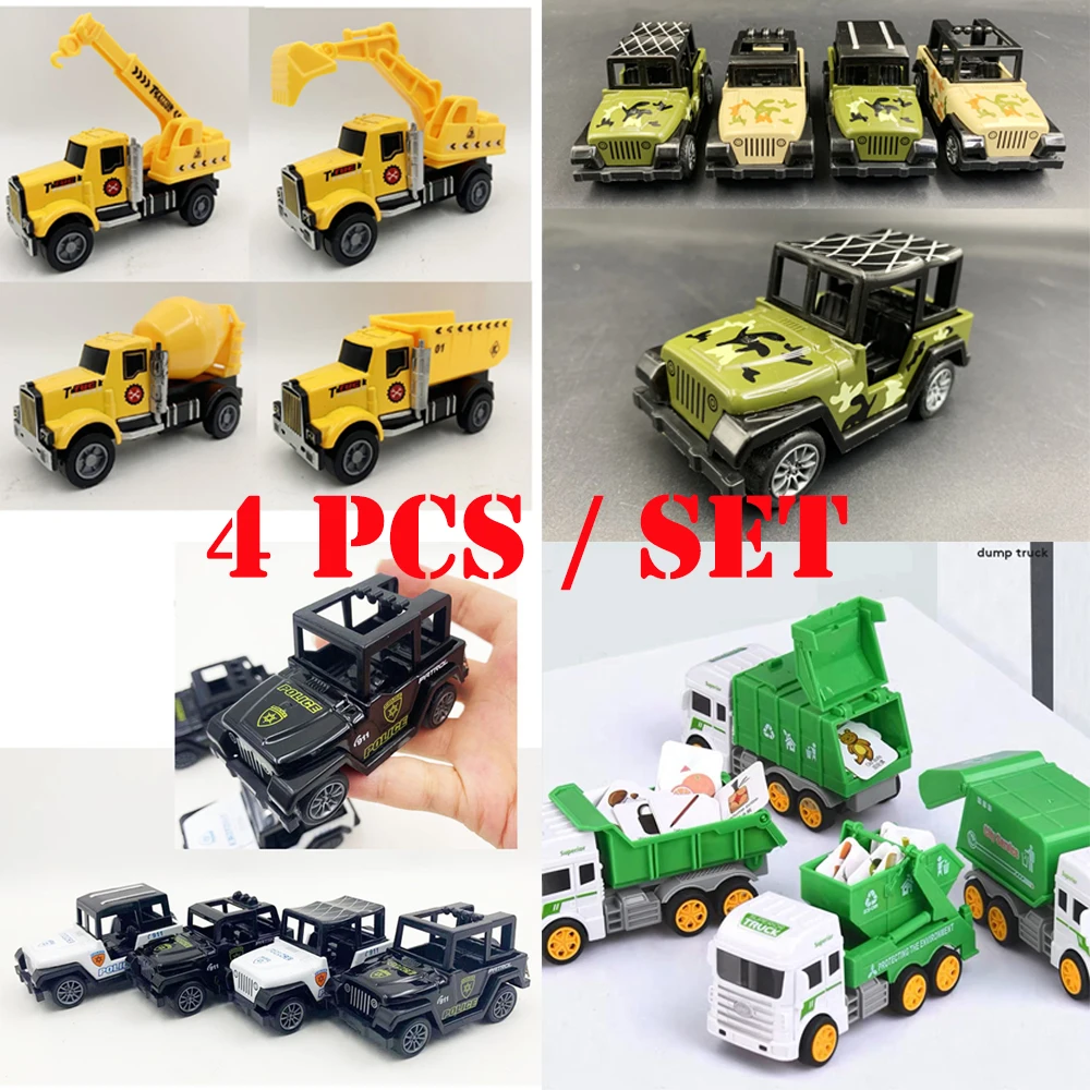 4 Pieces Metal Pull Back Die Cast Car Model Simulation classic Engineering polices Vintage Alloy Diecast Vehicles Gift Kid Boy 4 Pieces Metal Pull Back Die Cast Car Model Simulation classic Engineering polices Vintage Alloy Diecast Vehicles Gift Kid Boy