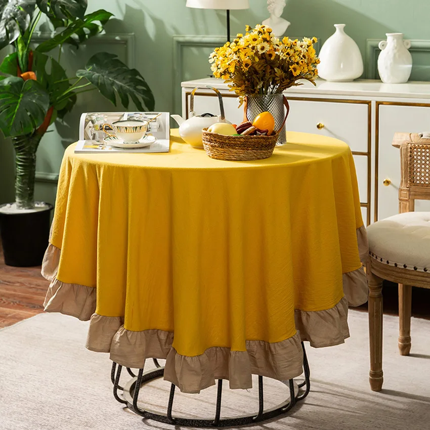 Round Tablecloth Velvet Lace Ruffle Anti-slip Cabinet Table Cover Home Dining Round Tablecloth Velvet Lace Ruffle Anti-slip Cabinet Table Cover Home Dining