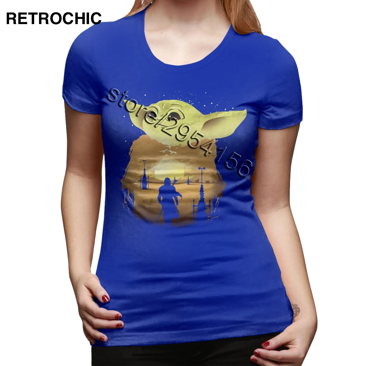 Милая Детская футболка с Йодой, женская футболка с мандалорианом, футболка с коротким рукавом и круглым вырезом, футболка с принтом «Звездные войны», топы с принтом «Слова Мудрости» - Цвет: Синий