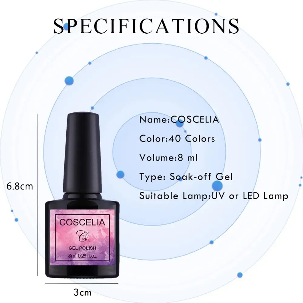 COSCELIA 8ML40 цветов УФ гель лак для ногтей маникюрные инструменты для дизайна ногтей долговечный впитывающий гель для ногтей