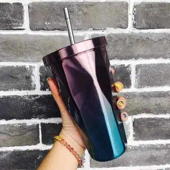 

Gradient Stainless Steel Sippy Cup Creative Mug Portable with Lid Personality Male and Female Student Water Cup Insulated Mug