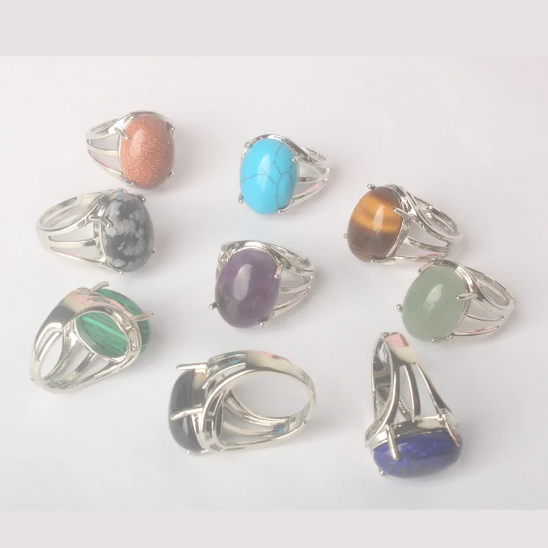 

New Silver Plated Oval Mix-Crystal Stone Resizable Quartz Ring Fashion Jewelry Ring 1PCS