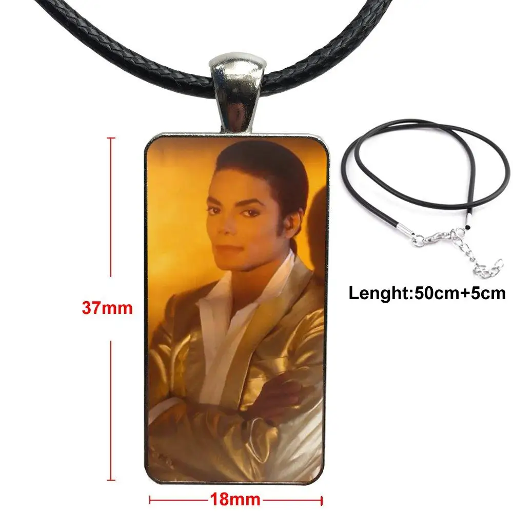 FIMAODZ Michael Jackson Figure Necklace Famous Singer Beaded Chain Necklaces  Glass Round Pendant for Women Fans