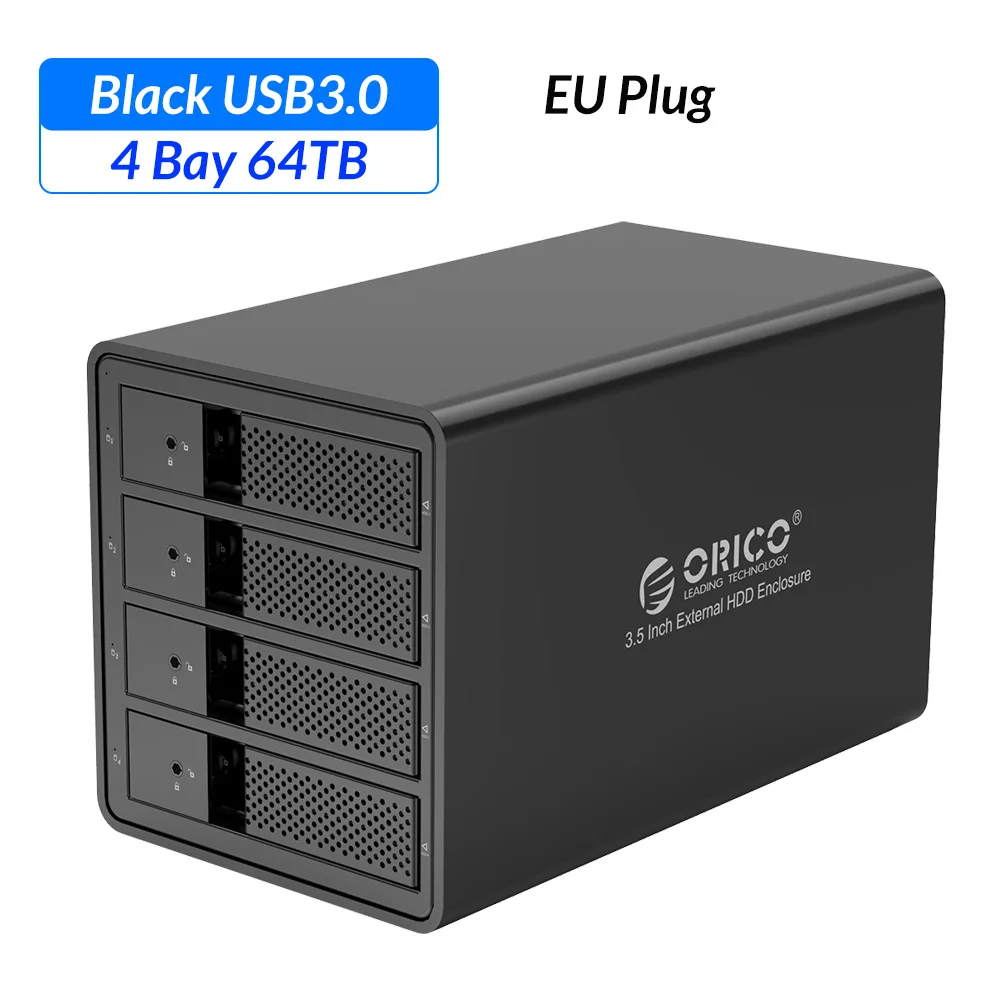 EU Plug ORICO алюминиевый 4 bay 3,5 дюймовый корпус HDD USB3.0 для SATA HDD вспомогательное устройство 64 ТБ HDD док-станция для портативных ПК - Цвет: EU Plug
