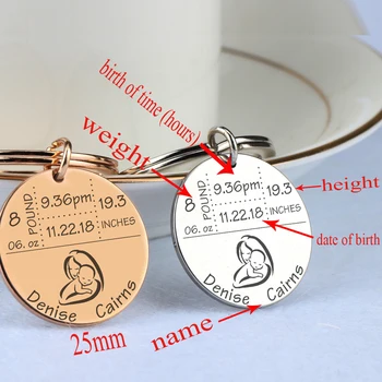 

For Novice Mom Gift Baby Birth Statistics Stainless Steel Keychain Personalized Baby's Data Charm Accessories