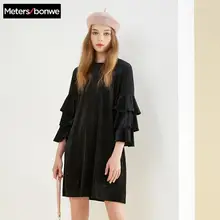 Metersbonwe กำมะหยี่ยาวชุดผู้หญิงถักชุดกำมะหยี่ VINTAGE 2019 ฤดูใบไม้ร่วงฤดูหนาวผู้หญิงชุดสำนักงานเลดี้(China)