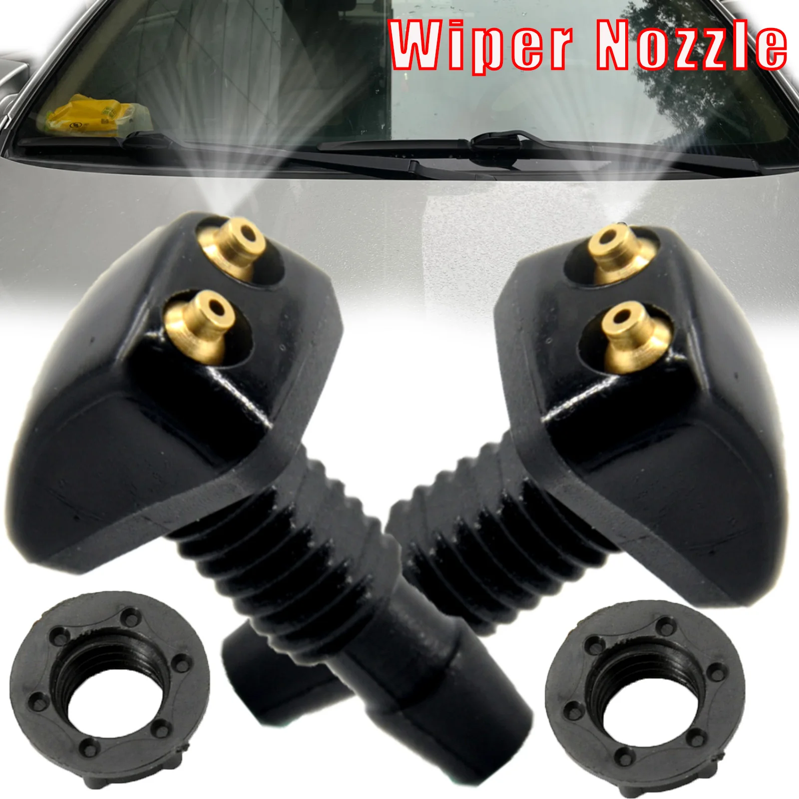 2pcs Car Front Windshield Windscreen Washer Jet Nozzles Water Fan Spout