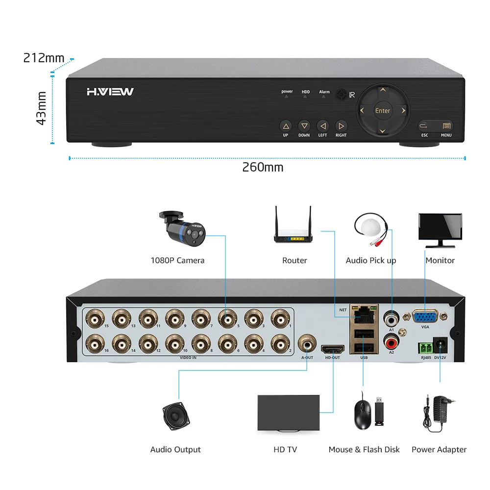 Камера наружного видеонаблюдения H.View камера безопасности 16 каналов 1080 пикселей