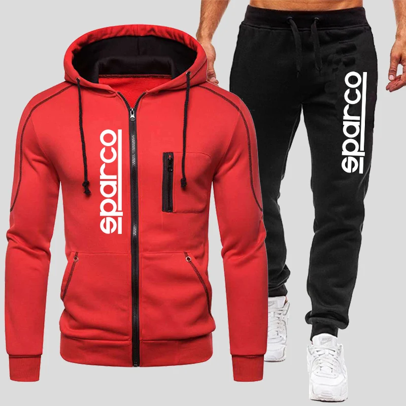 mens sweat suits sets Men's Sparco Tracksuits Winter Zipper Hoodie and Jogging Trouser suits Windproof Motorcycle Clothing Solid Color Running Suits mens matching sets