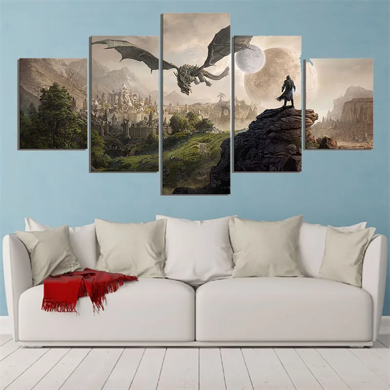 Home Decor Modular Canvas Picture 5 Piece Elder Scrolls 4 Skyrim Game Painting Poster Wall For Live Room Canvas Painting (1)