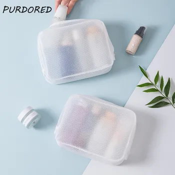 

PURDORED 1 Pc White Mesh Cosmetic Bag Lady Clear Zipper Women Makeup Bag Portable Travel Makeup Organizer Case Wash Beauty Kit