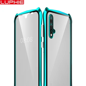 

For Huawei Nova 5 Case Bat Style Slim Metal Frame Anti-explosion Tempered Glass Full Body Case With Magnetic Adsorption