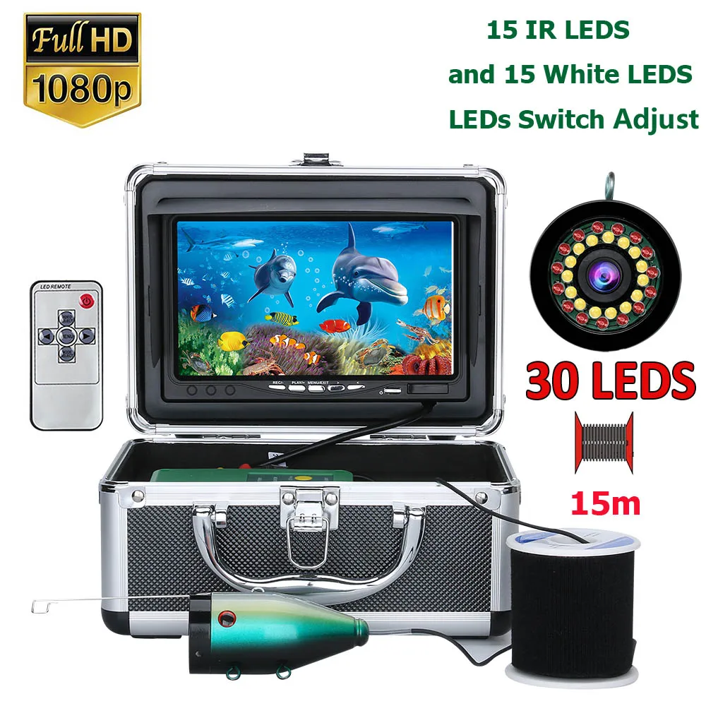 GAMWATER HD 7 inch Fish Finder Underwater Fishing Camera 1080P 15M/30M For Ice 15pcs White LEDs+15pcs IR LED | Спорт и развлечения