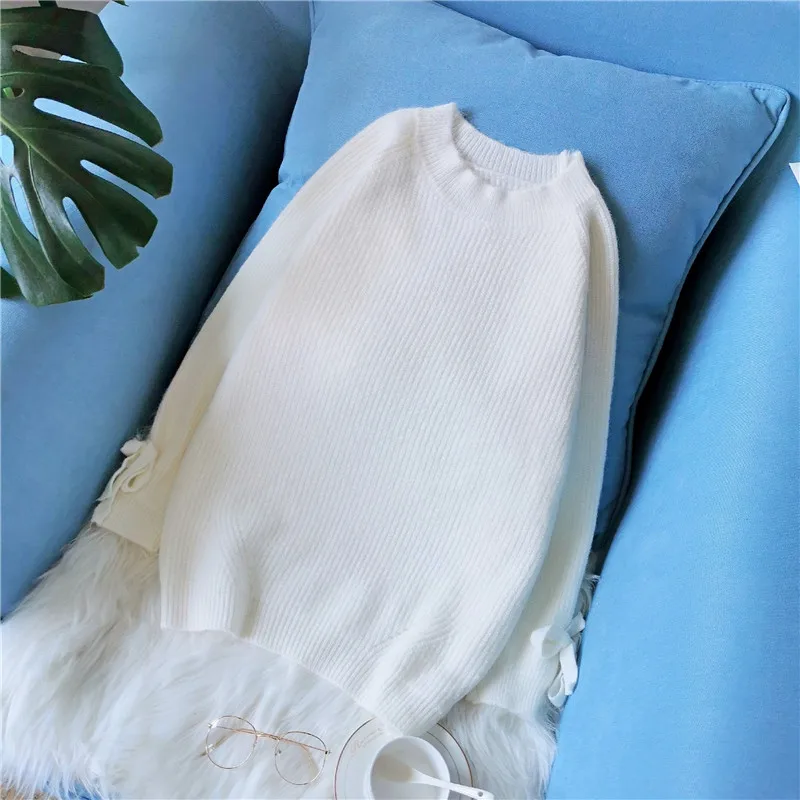 

2019 New Autumn Winter Ladies Soft White Sweater Long Sleeve Solid Color Harajuku Loose Pullover Sweet Style Tops Female